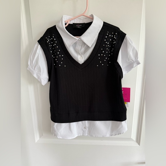 I.N. San Francisco Black and White Button Down Shirt - Picture 1 of 4
